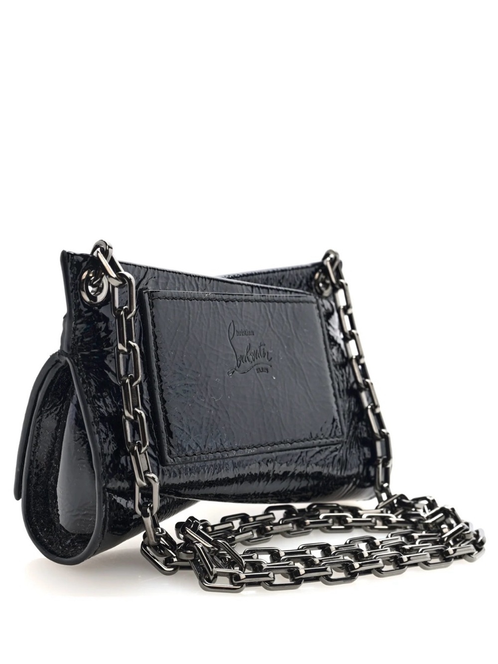 C L Loubitwist Black Patent Leather Mini Chain Shoulder Bag with Gunmetal Chain - Picture 3 of 9